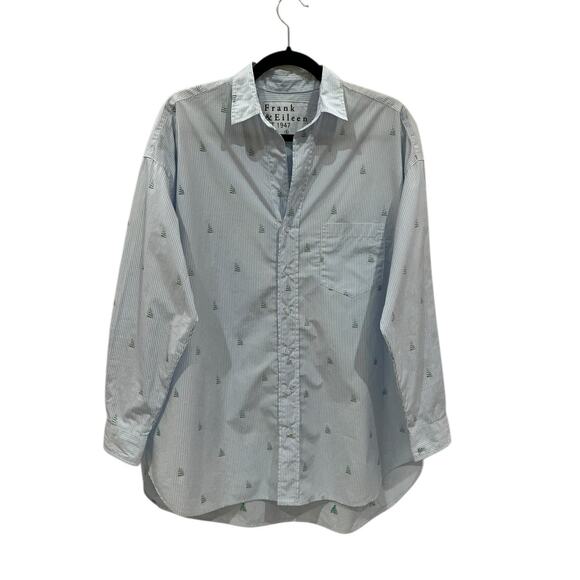 Frank & Eileen Shirley Oversized Italian Cotton Shirt Sailboat Stripe Size Small - Picture 2 of 12